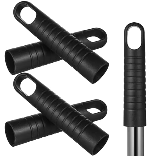 STOBAZA 25mm Mop Handle End Cap 6Pcs Replacement Broom Handle Cap with Hanging Hole, 1mm Thick Black Plastic Sleeve for 25 mm Poles, Clip-On Broom Stick Cover, No-Tool Install