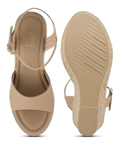 Image of JM LOOKS Sleek Minimalist Wedge Sandals Featuring Broad Single Strap and Textured High Platform for Daily Elegance