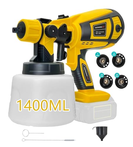New Upgraded Edition Cordless Paint Sprayer Compatible with DEWALT 18V Battery Fence Paint Sprayers with 4 Nozzles & 1400ml Detachable Tank HVLP Spray Gun for Home Interior and Exterior(No battery)