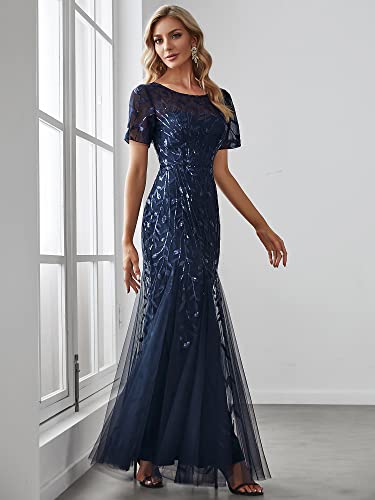 Ever-Pretty Women's Illusion Sequin Embroidery Elegant Mermaid Wedding Guest Dress Navy Us4 #TOP2