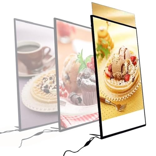 Boîte Lumineuse LED Murale Ultra-Mince avec Verre Trempé Rétro-éclairé Cadre Publicitaire pour Restaurants, Bars, Magasins