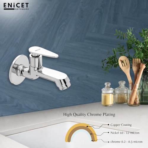 ENICET Store ENICET Brass Bib Cock Tap, Chrome Finish, Wall Mount - Image 4