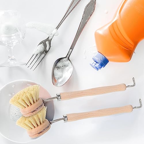 Maxdot 4 Pcs Kitchen Dish Brush with Beechwood Handle Natural Wooden Handle Scrub Brush Fiber Bristles Dish Scrub 2 Inch Replacement Brush Head for Pots Pans Utensils Washing Supplies by Maxdot - Image 7
