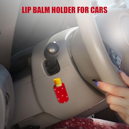 Image of Upright Car Chapstick Holder, Bling Insulating Lip Balm Holder,Rhinestone Car Accessories for Women Interior ,Suitable for Most Vehicles. (Red)