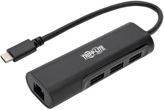 Tripp Lite USB-C Multiport Hub Adapter Converter with 3 USB-A 3.0 Ports, Gigabit Ethernet Port Gbe, Thunderbolt 3 Compatible, Black, Plug-and-Play No Drivers Needed, 3-Year Warranty (U460-003-3A1GB)
