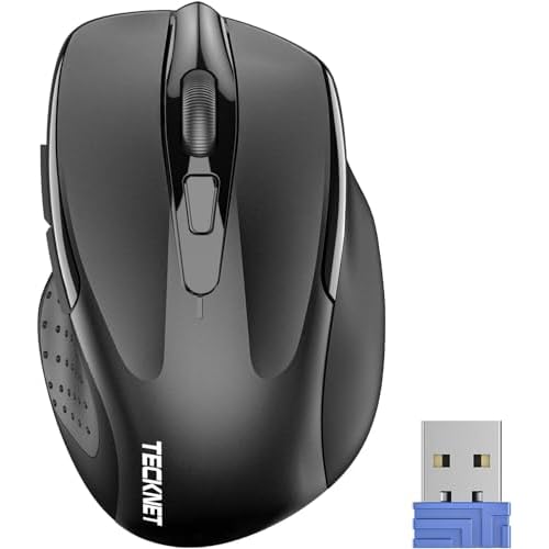 TECKNET Wireless Mouse, 2.4G Ergonomic Optical Mouse, Computer Mouse for Laptop, PC, Computer, Chromebook, Notebook, 6 Buttons, 24 Months Battery Life, 2600 DPI, 5 Adjustment Levels, Black