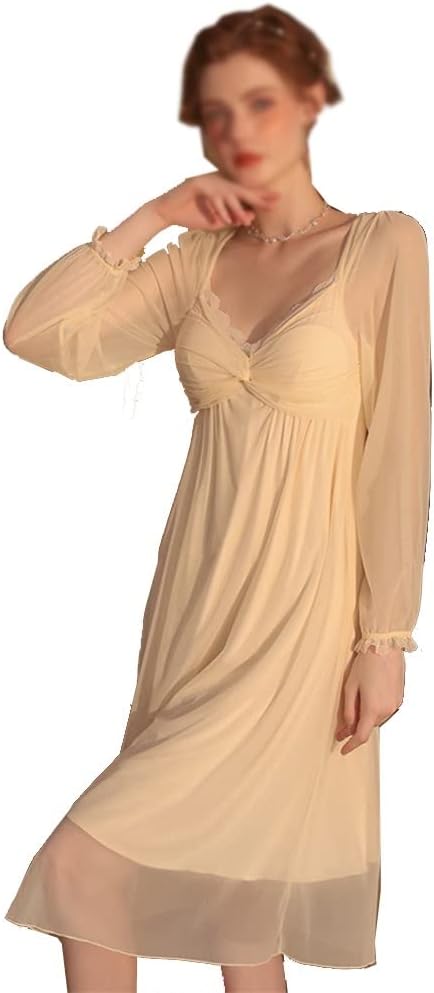 VIBY Nightwear Women's Spring and Autumn Long-Sleeved hot lace Princess Style Pajamas Home Clothes (Color : D, Size : Medium) : Clothing, Shoes & Jewelry