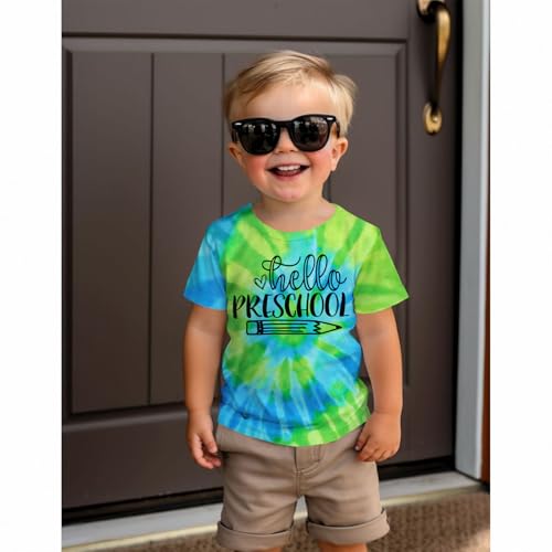 Toddler First Day of School Shirt Boy Hello Preschool T-Shirt Pre K Back to School Outfit Tie Dye Short Sleeve Tops3
