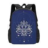 ASDCTYTKO Bolsas unisex oscuras Lotus Mochila de estudiante Mandala Flor de loto Puntos geométricos Acuarela Neutro azul marino Regalo de festival bohemio