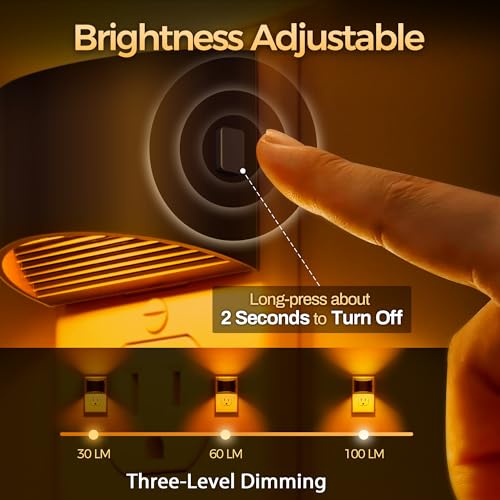 Image of DORESshop LED Night Light[4 Pack], Night Lights Plug into Wall, 3 Level Brightness Adjustable Plug in Night Light, Dusk to Dawn Sensor, Nightlights for Adults, Bedroom, Bathroom, Hallway, Amber