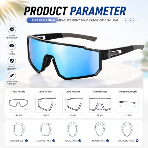 Image of Dervin One Piece Shield Sports Oversized Visor Polarized Sunglasses for Men Women, Outdoor Cricket Cycling Hiking Fishing Sunglasses