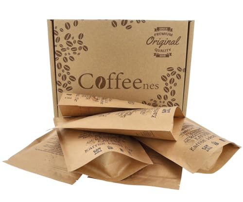 Coffeenes Kaffeebohnen Probierset Geschenkset mit Spezialitätenkaffee – Ganze Bohnen – 100% Arabica – Frisch Geröstet – aus Kolumbien, Peru, Brasilien, Indien, Uganda & Tansania – 6x100 g