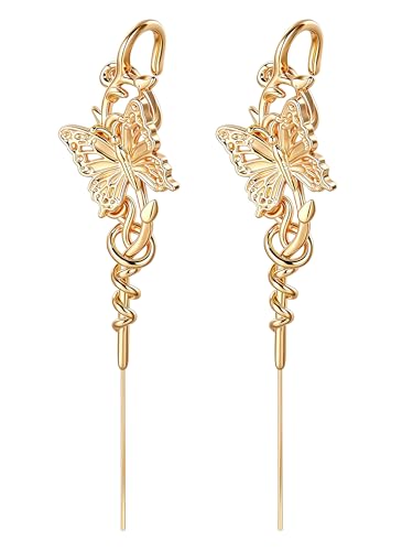 Oveta 2PCS Gold Helix Hook Earrings for Women Alloy Butterfly Shaped Needle Earrings Ear Cuffs Ear Hook Earring