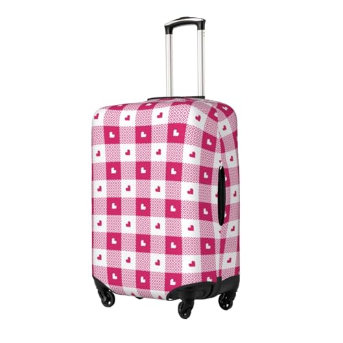Hot Pink Plaid Heart Luggage Cover Protector Anti-Scratch Washable Fits 18-32 Inch Luggage-Large2