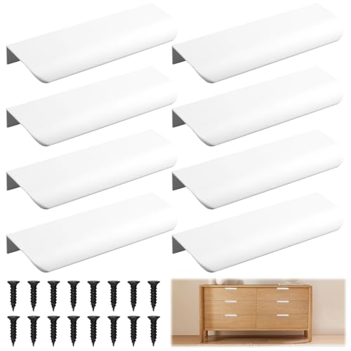 Xyvor 8 Stück Möbelgriffe Weiß mit Schrauben,120mm Fingerkantengriff,Aluminiumlegierung Verdeckter Schrankgriffe,Griffleiste,Geschwungener Schrankgriff Weiß für Schränke,Schubladen,Kleiderschrank