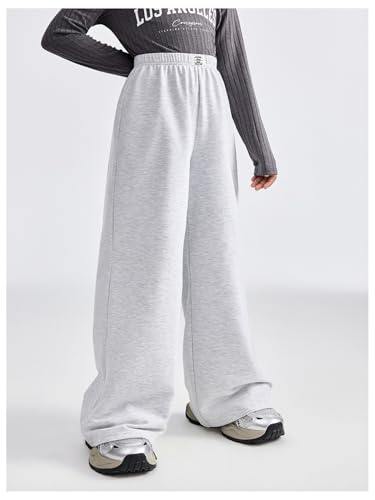 SweatyRocks Girl's Elastic Waist Wide Leg Sweatpants Letter Patched Workout Long Pants4