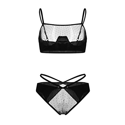 QQQQC Vêtements Techniques et spéciaux Ensemble de Lingerie Sexy en Maille Noire pour Femme-Black_XXL