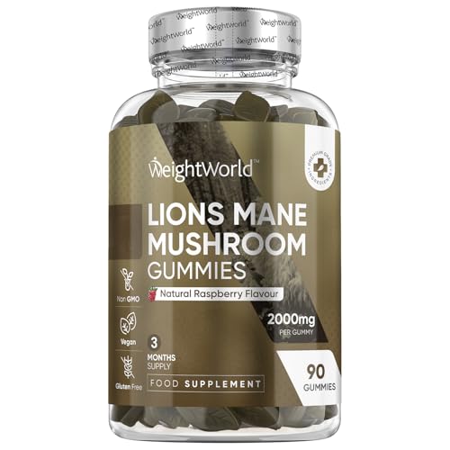 Lion's Mane Supplement High Strength | 90 Lion's Mane Gummies for Adults | 3 Months Supply | 2000mg per Gummy | Vegan, Gluten-Free & Non-GMO | Delicious Natural Raspberry Flavour