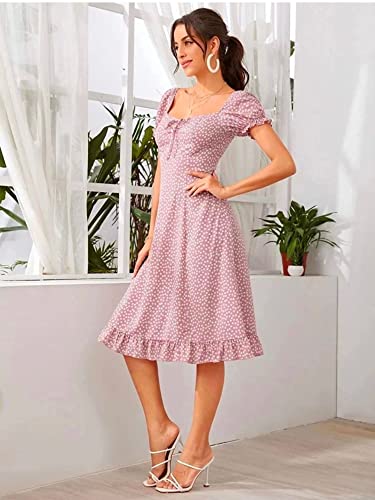 Image of Dream Beauty Fashion Women's Polyester Printed A-line Square Neck Half Sleeve Knee-Long Dress (Dress Momo)