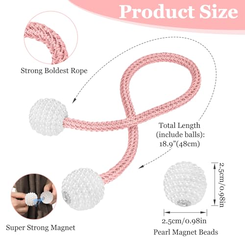 Image of 2Pack Magnetic Curtain Tiebacks, Curtain Tiebacks Buckles Holdbacks Holder Hooks Clip,Decorative Drape Handmade Curtain Tie Back(Pink)