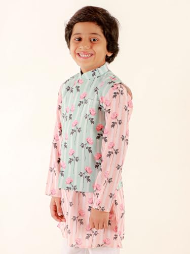 Image of JBN Creation Boys JBN Creation Boys Green Cotton Blend Floral Printed Nehru Jacket