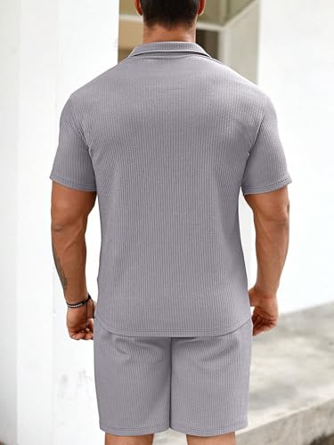 Image of Vogaan Men's Premium Cotton Blend Pyjama Set | Stylish Solid Polo Tshirt and Shorts | Casual Night Suit Wear Set for Man | Summer Co-ords Set with Shorts | Comfortable Nightwear & Loungewear