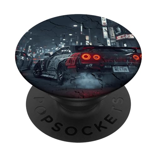 Distress JDM Tokyo Street Drift Racing Cars at Night PopSockets Adhesive PopGrip