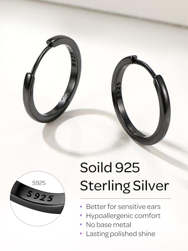 Image of ChicSilver 925 Sterling Silver Huggie Hoop Earrings Small Hoop Earrings for Women Hypoallergenic Silver Huggie Earring Cartilage Earrings for Women (6 /8 /10 /12 /14 /16 /18 /20MM)