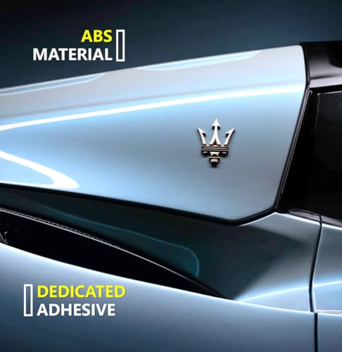 Image of 2PC Side Door Trident Emblem Stickers,3D Rear Window Badge Compatible with Qvattroporte,Ghiblii Series Accessories(Chrome-Red New)
