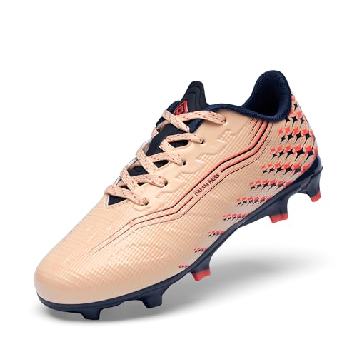 DREAM PAIRS Boys Girls FG AG Soccer Cleats High-Speed Anti-Twist Lightweight Football Shoes,Size 2 Little Kid,Coral Pink,SKSO26002K