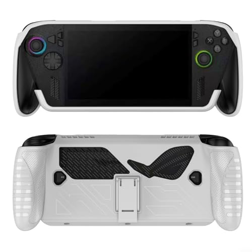 HomeVortex Funda protectora con soporte plegable para ROG Ally-X y para dispositivos Xbox, suave para carcasa de TPU para protección contra caídas y arañazos, para juegos portátiles (blanco)