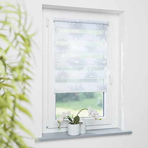 DECOLIA Klemmfix-Duorollo/Doppelrollo Bedruckt mit verstellbaren Klemmträgern, Breite/Höhe: 95x150 cm, Design: Blüte Cover