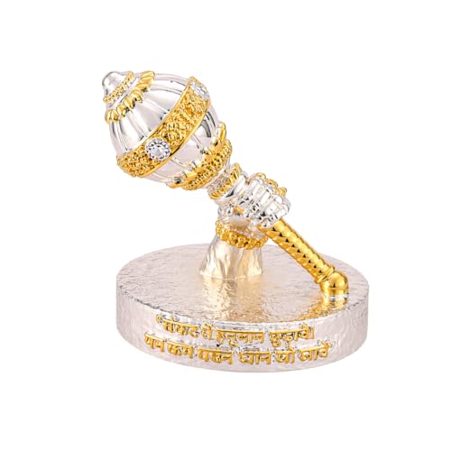 Image of Gold Art India Hanuman Gada Idol Gold & Silver Plated - Bajrangbali Symbolic Murti for Car Dashboard, Home Mandir & Office Decor | Spiritual Gift Item | 4 Inch