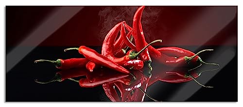 Pixxprint Glasbild Panorama, Wandbild aus Echtglas, Feurige rote Chili Schoten, 100x40 cm, inkl. Aufhängung und Abstandshalter