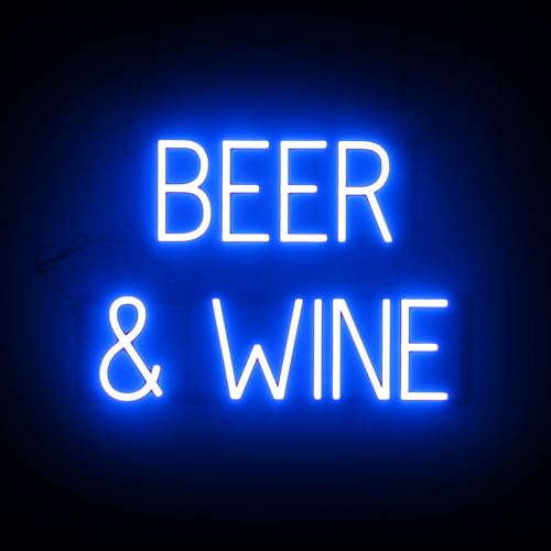 Image of SpellBrite LED Neon BEER & WINE Sign for Business - Blue, 22 inch x 15 inch | Ultra-Bright Click-Together Signage for Bars & Restaurants, with Visibility from 500 ft - 8 Animations, 6 Brightness Levels