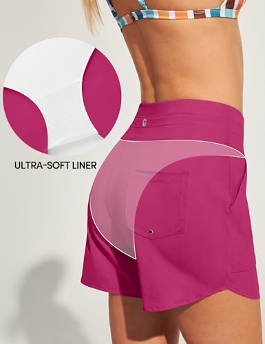 Image of IUGA Womens 5 inch Swim Board Shorts Stretchy High Waisted Beach Shorts for Women Quick Dry UPF 50+ Swimsuit Bottoms with Liner