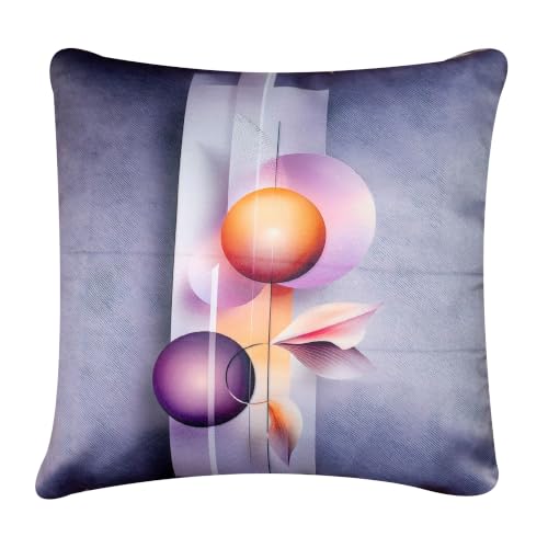 Image of Decorative Printed Satin Cushion Covers Set of 5, 24 Inch x 24 Inch, Sofa Cushion Pillow Cover, Lavender, Pink, Peach, Floral and Abstract Design, Zipper Closure (Flora Vista, 24X24 Inches)