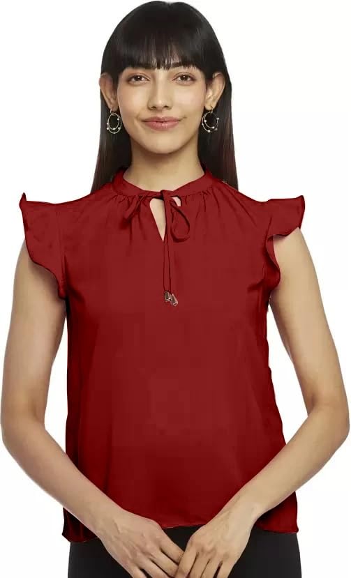 Image of Mehrang Women's Solid Ribbed Crop Tank Top Ribbed Tops for Women V-Neck 3 /4th Balloon Sleeves