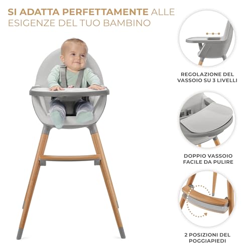 Kinderkraft Seggiolone Pappa FINI2, 2 in 1, Rialzo da Sedia, Poggiapiedi Vassoio Regolabile, per Bambini da 6 Mesi fino 5 Anni, Grigio - 4