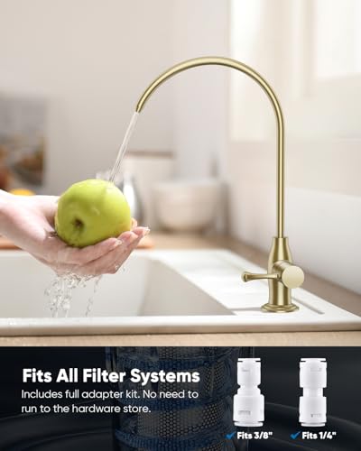 Image of WEWE Vintage Drinking Water Faucet, Lead-Free Stainless Steel Kitchen Water Filter Faucet for Reverse Osmosis System, Non-Air Gap RO Beverage Faucet, Gold