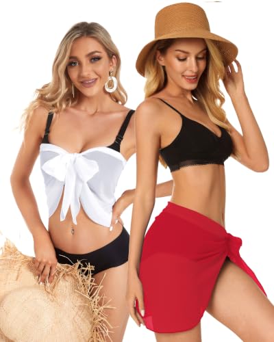 Image of CHICGAL 2 Pieces Women Beach Sarong Bathing Suit Wrap Skirt Sheer Bikini Swimsuit Cover Ups for Swimwear