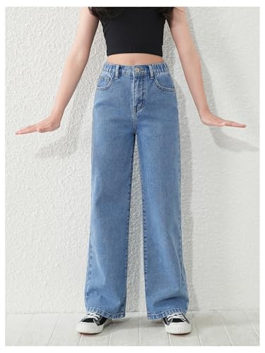 Floerns Girl's Elastic High Waist Straight Leg Jeans Y2k Denim Pants with Pocket3