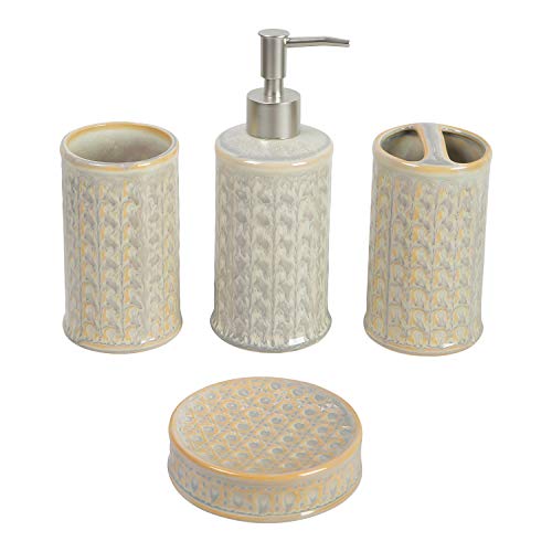 Preisvergleich Produktbild Cutiset Badezimmer Zubehör Set aus Keramik, Seifenspender, Zahnbürstenhalter, Zahnputzbecher, Seifenschale für Bath Decor Home Geschenk (Cyan und Gelb)