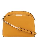 FashionPuzzle Saffiano Small Dome Crossbody bag with Chain Strap (Mustard)