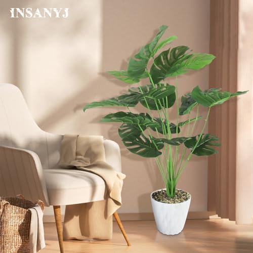 Monstera Kunstpflanzen Groß, 75cm Hoch 18 Zweige Kunstpflanze Splitphilo im Topf Künstliche Pflanzen Plastik Pflanze Deko Modern Wohnzimmer Balkon Schlafzimmer Zimmer Hochzeit Party – Bild 3
