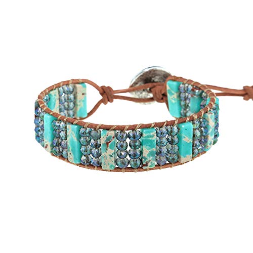 Boho Handmade Leather Bead Bracelets 7 Chakra Imperial Jasper Wrap Adjustable Healing Crystal Bracelet Friendship Jewelry