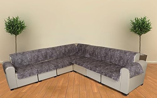 Image of l Shape Sofa Cover 7 Seater | Velvet Quilted Anti-Slip Sofa Cover Protector Covers | Sofa Cover for Living Room | Sofa Slipcovers | 3+2 (L-Shape) Quilted Luxe (Mocha Brown)