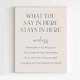 1 póster de 20 x 30 cm con texto en inglés 'What you say in hear stay in hear' (Lo que dices en el oído se queda en el corazón), para trabajadores sociales y psicólogos escolares, imagen de pared para