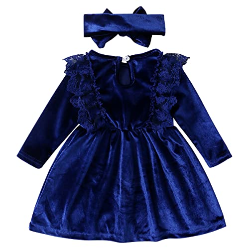 Toddler Velvet Dress Long Sleeve Velvet Tutu Dresses Baby Girls Velvet Ruffle A-Line Dress Infant Princess Christmas Birthday Velvet Party Dresses Fall Winter Outfit Royal Blue 9-12 Months #TOP1