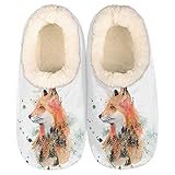 Animal Fox Slippers for Women Mens, Watercolor Fox Winter Warm Soft Coral Fleece Fuzzy House Slipper
